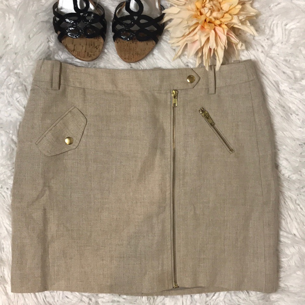 J Crew Tan Linen Zip Front Nikki Skirt - Picture 1 of 6